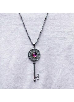 MARIO DRAFTS Crystal Key Pendant Necklace with Rainbow Center Stone, Silver Chain, Rhinestone Accents  - Image 1