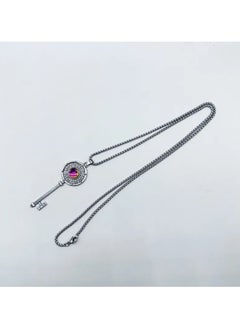 MARIO DRAFTS Crystal Key Pendant Necklace with Rainbow Center Stone, Silver Chain, Rhinestone Accents  - Image 2