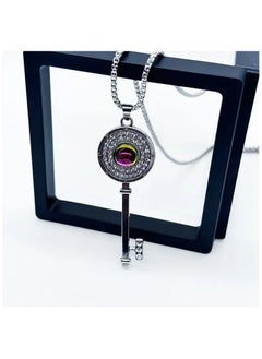 MARIO DRAFTS Crystal Key Pendant Necklace with Rainbow Center Stone, Silver Chain, Rhinestone Accents  - Image 3