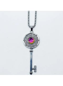 MARIO DRAFTS Crystal Key Pendant Necklace with Rainbow Center Stone, Silver Chain, Rhinestone Accents  - Image 5