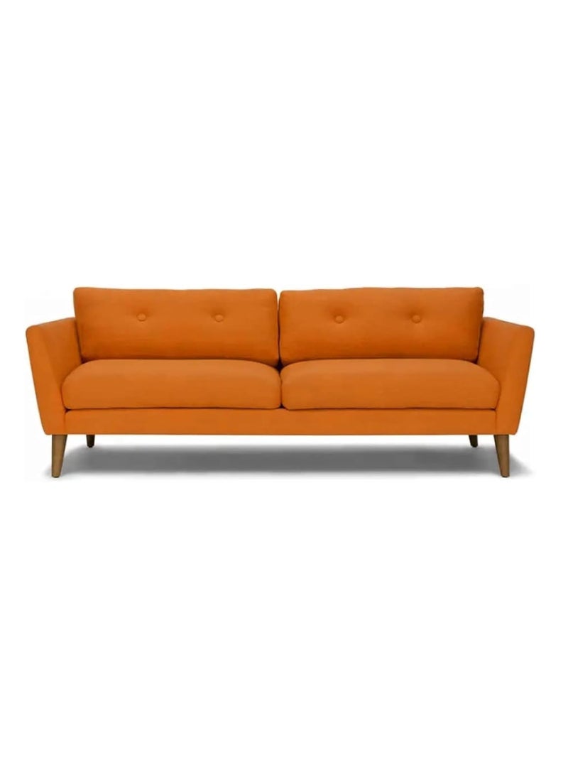 KARNAK Lota Modern  Luxurious  Upholstered Fabric Home + Office Sofa Modern Lounge Spot Contemporary Style Couch Cherry-Stained Wood Legs 3 seater (Orange) - Image 1