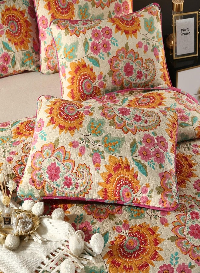 YASMENG 100% Cotton Boho Quilt Set King Size Gorgeous Paisley Floral Patterned Quilt Bedspread 106"x98" Bohemian Vibrant Exotic Ethnic Mandala Coverlet Bedding Set 3 Pieces for All Seasons - Image 3