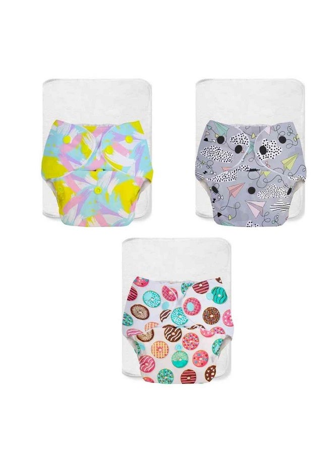Superbottoms Basic Pack Of 6 Side Leakage Proof Reusable Cloth Diaper With Quick Dry Ultrathin |Freesize, Rash Free, Washable Diapers For Kids 0-3 Yrs| Lasts Up To 3Hrs|3 Shell + 3 Pads - Assorted  - Image 1