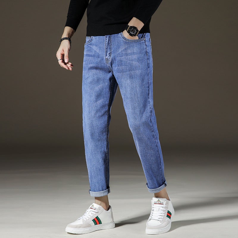 Multi-Color Korean Trendy Brand Nine-Point Jeans Trouser 2021 Spring New Stretch Jeans For Boys - Image 1
