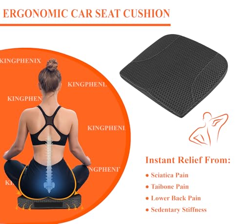 kingphenix Premium Car Seat Cushion Memory Foam Driver Seat Cushion to Improve Driving View Coccyx Lower Back Pain Relief Seat Cushion for Car Truck Office Chair 4D Mesh Black - Image 3