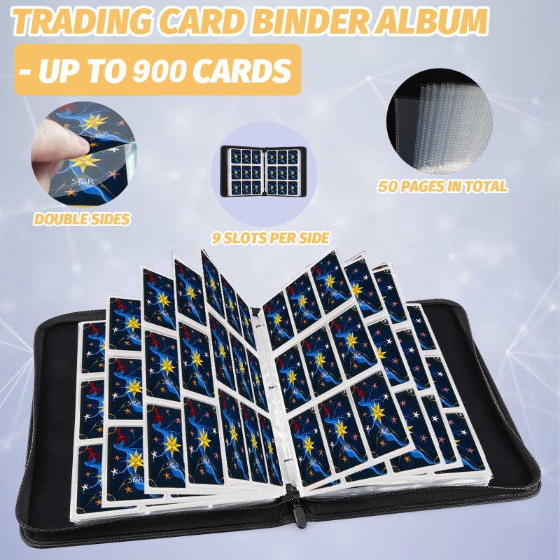 GERMUN Trading Card Binder, 900 Pockets Card Binder, 9-Poccket Sided Pocket Sports Card Binder, Premium Card Binders Compatible with MTG, TCG, Baseball Cards(Carbon Black) - Image 5