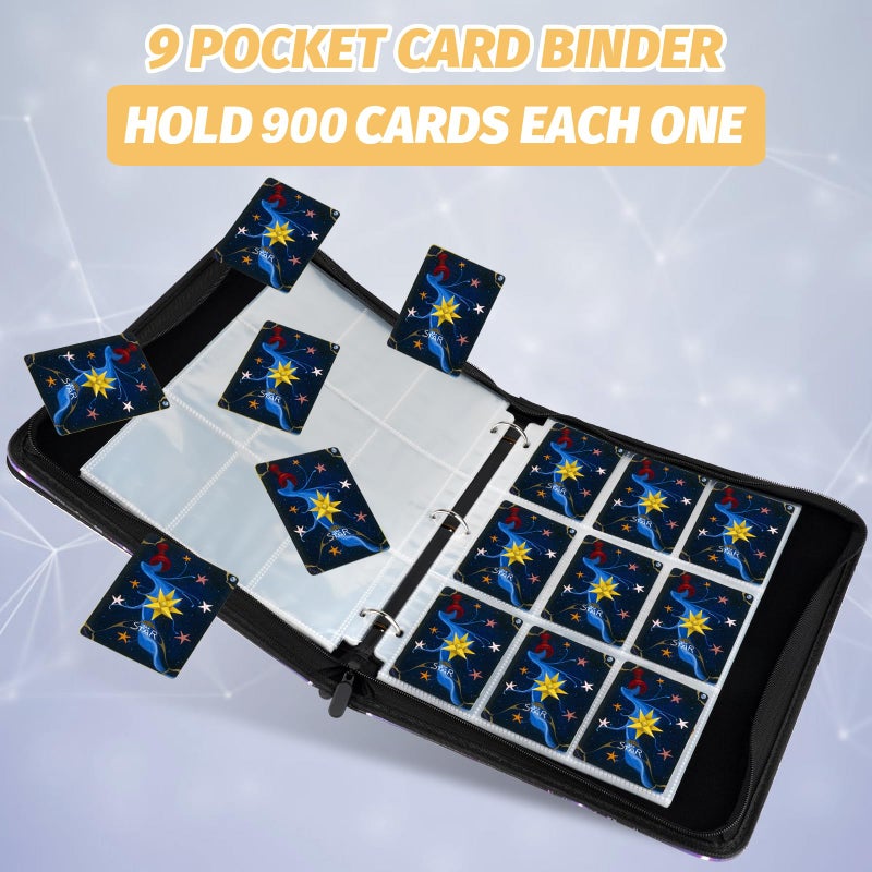 GERMUN Trading Card Binder, 900 Pockets Card Binder, 9-Poccket Sided Pocket Sports Card Binder, Premium Card Binders Compatible with MTG, TCG, Baseball Cards(Carbon Black) - Image 3