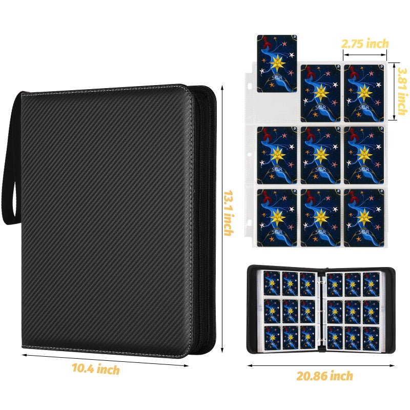 GERMUN Trading Card Binder, 900 Pockets Card Binder, 9-Poccket Sided Pocket Sports Card Binder, Premium Card Binders Compatible with MTG, TCG, Baseball Cards(Carbon Black) - Image 4