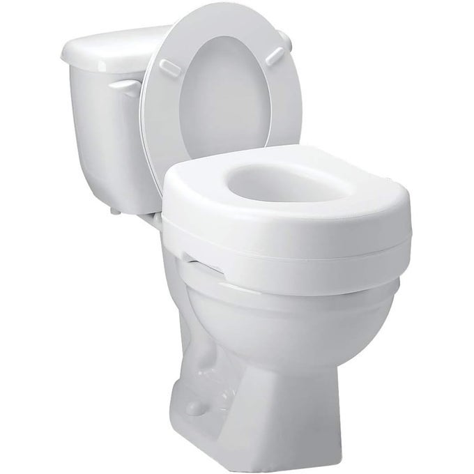 TOILET SEAT RISER ADDS 5 INCHES OF HEIGHT ELEVATED AND RAISED TOILET SEAT WITH 300 LBS CAPACITY STANDARD RISER FOR ELDERLY AND HANDICAP UNIVERSAL SLIPRESISTANT WHITE
