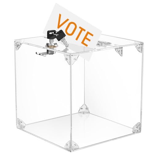 MaxGear Acrylic Donation Box, 9.8" x 9.8" x 9.8" Square Suggestion Box with Lock, Large Comment Case for Fundraising, Donating, Bar, School, 1 Pack - Image 1