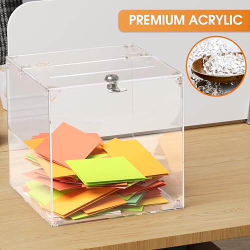 MaxGear Acrylic Donation Box, 9.8" x 9.8" x 9.8" Square Suggestion Box with Lock, Large Comment Case for Fundraising, Donating, Bar, School, 1 Pack - Image 3
