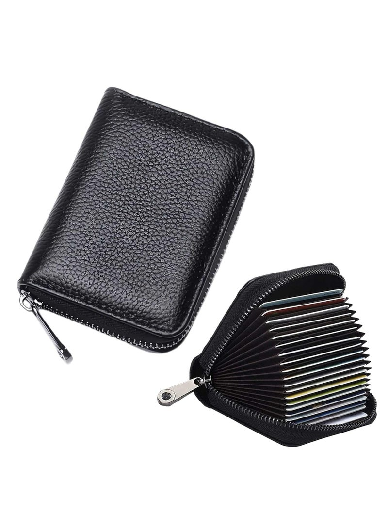 أوزيغالور محفظة بطاقات ائتمان جلدية أصلية، محفظة تحجب البطاقات الائتمانية، محفظة تحجب البطاقات الائتمانية بتقنية RFID مع 20 فتحة وسحاب، أسود. - Image 1