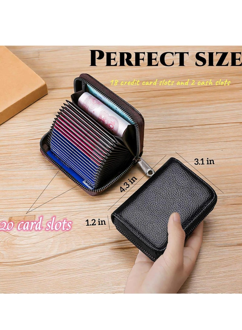 أوزيغالور محفظة بطاقات ائتمان جلدية أصلية، محفظة تحجب البطاقات الائتمانية، محفظة تحجب البطاقات الائتمانية بتقنية RFID مع 20 فتحة وسحاب، أسود. - Image 2