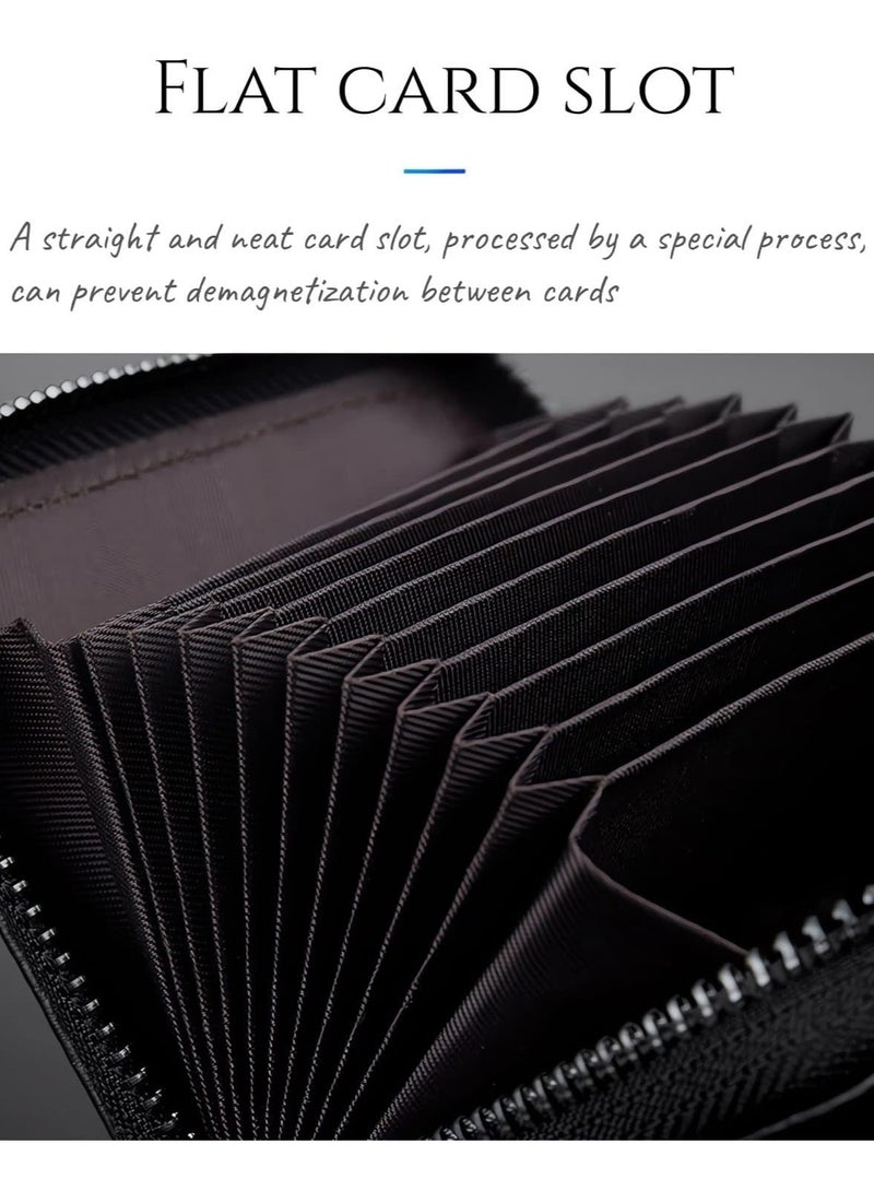 أوزيغالور محفظة بطاقات ائتمان جلدية أصلية، محفظة تحجب البطاقات الائتمانية، محفظة تحجب البطاقات الائتمانية بتقنية RFID مع 20 فتحة وسحاب، أسود. - Image 4