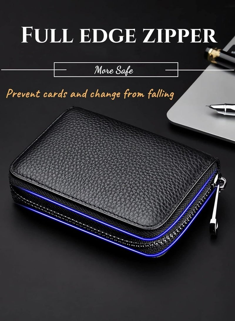 أوزيغالور محفظة بطاقات ائتمان جلدية أصلية، محفظة تحجب البطاقات الائتمانية، محفظة تحجب البطاقات الائتمانية بتقنية RFID مع 20 فتحة وسحاب، أسود. - Image 5