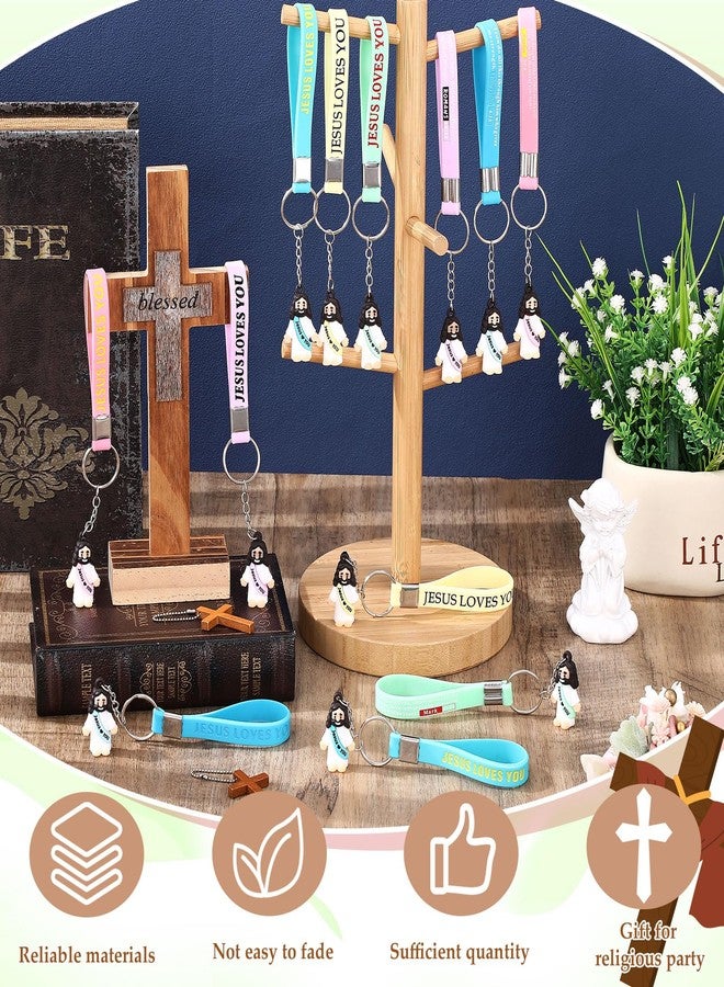 بيميمو مجموعة Bememo المكونة من 12 قطعة من سلاسل مفاتيح صغيرة على شكل يسوع المسيحي، مصنوعة من السيليكون، تحمل آيات من الكتاب المقدس، وهي هدية دينية للكبار (لون الماكرون، تصميم يسوع يحبك). - Image 5