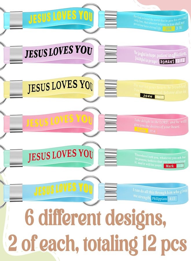 بيميمو مجموعة Bememo المكونة من 12 قطعة من سلاسل مفاتيح صغيرة على شكل يسوع المسيحي، مصنوعة من السيليكون، تحمل آيات من الكتاب المقدس، وهي هدية دينية للكبار (لون الماكرون، تصميم يسوع يحبك). - Image 3