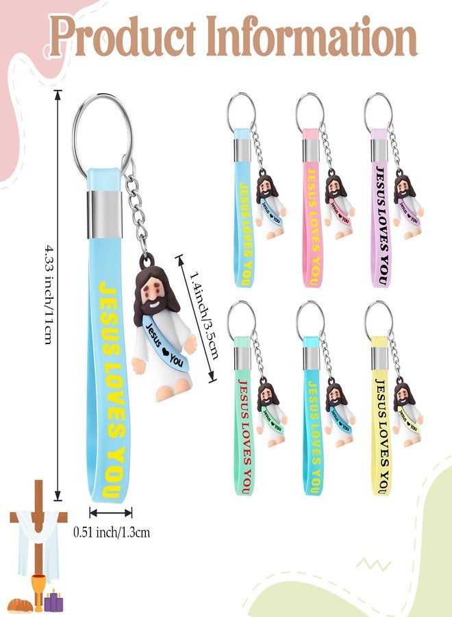 بيميمو مجموعة Bememo المكونة من 12 قطعة من سلاسل مفاتيح صغيرة على شكل يسوع المسيحي، مصنوعة من السيليكون، تحمل آيات من الكتاب المقدس، وهي هدية دينية للكبار (لون الماكرون، تصميم يسوع يحبك). - Image 2