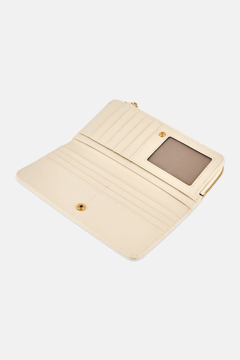 Cavalli Class Women Brand Logo Long Wallet, Ivory - Image 2