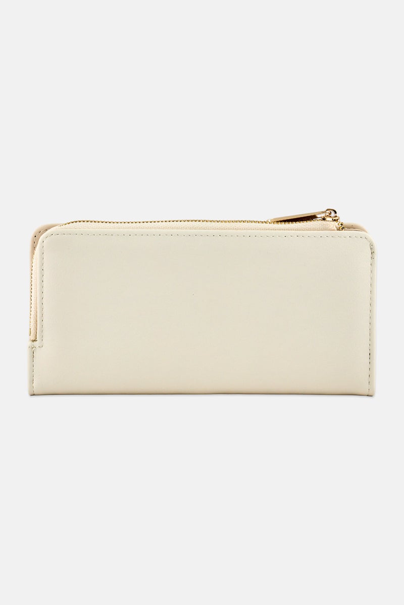 Cavalli Class Women Brand Logo Long Wallet, Ivory - Image 3