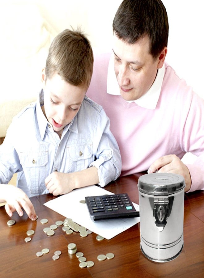 Fully Stainless Steel Coin Bank/Piggy/Money Bank for Kids and Adults with Pressing Lock (Silver) - Image 5