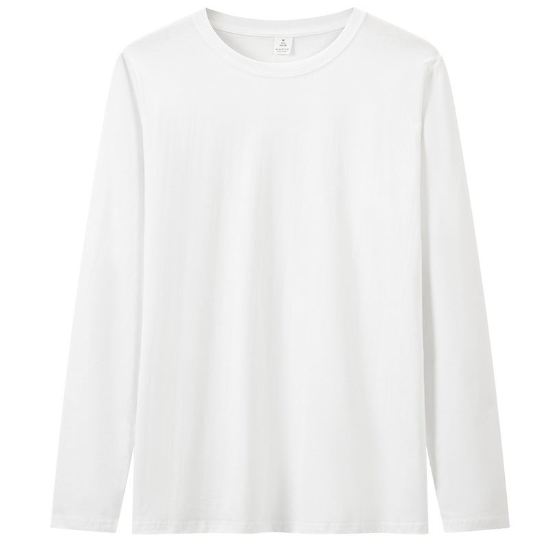 تي شيرت رجالي مزدوج الجوانب من المخمل بتصميم حراري للشباب بأكمام راجلان طويلة دافئة لخريف وشتاء  ، قمة مطابقة الألوان باللون الأبيض النقي. - Image 1