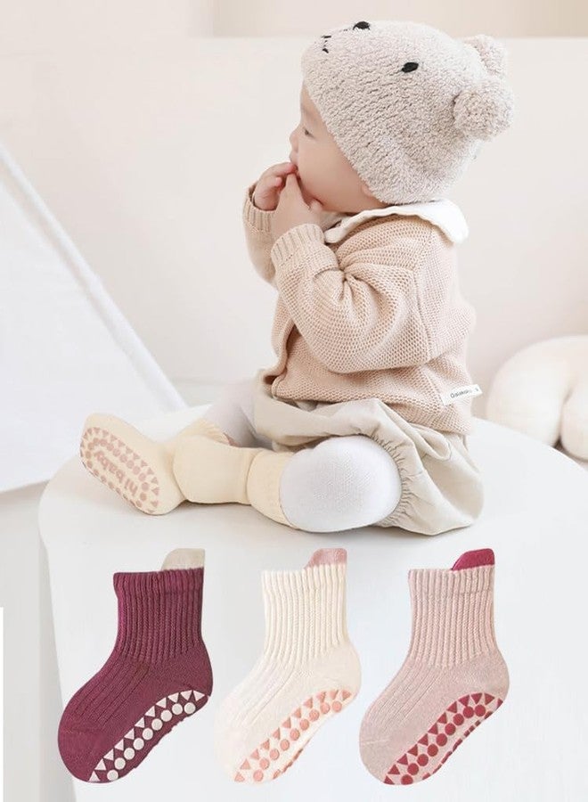 Eohak 6 Pairs Baby Socks Non Slip with Anti-slip Dots Cotton Crew Socks for Infant Baby Boys Girls - Image 2