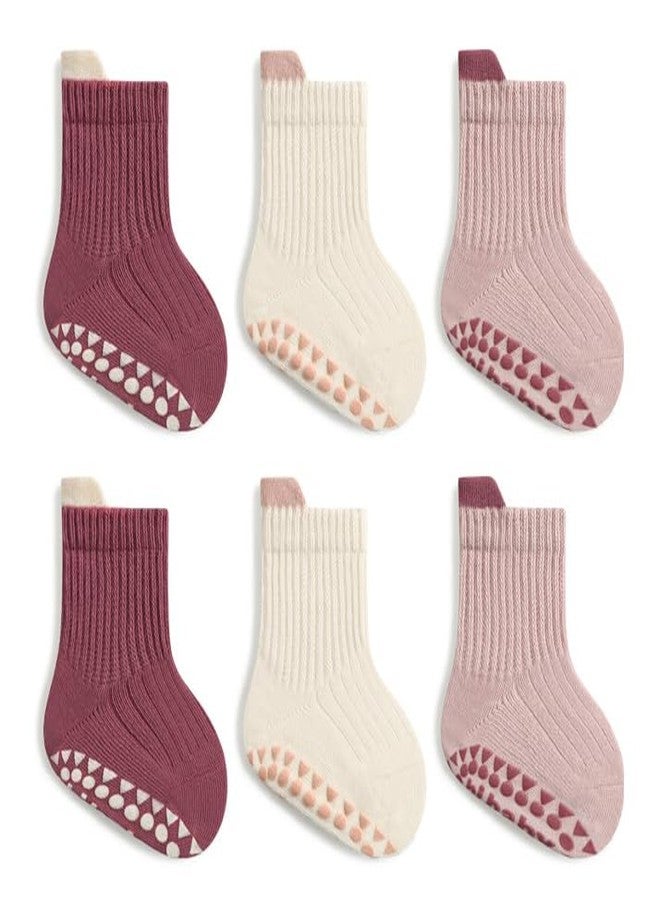 Eohak 6 Pairs Baby Socks Non Slip with Anti-slip Dots Cotton Crew Socks for Infant Baby Boys Girls - Image 1