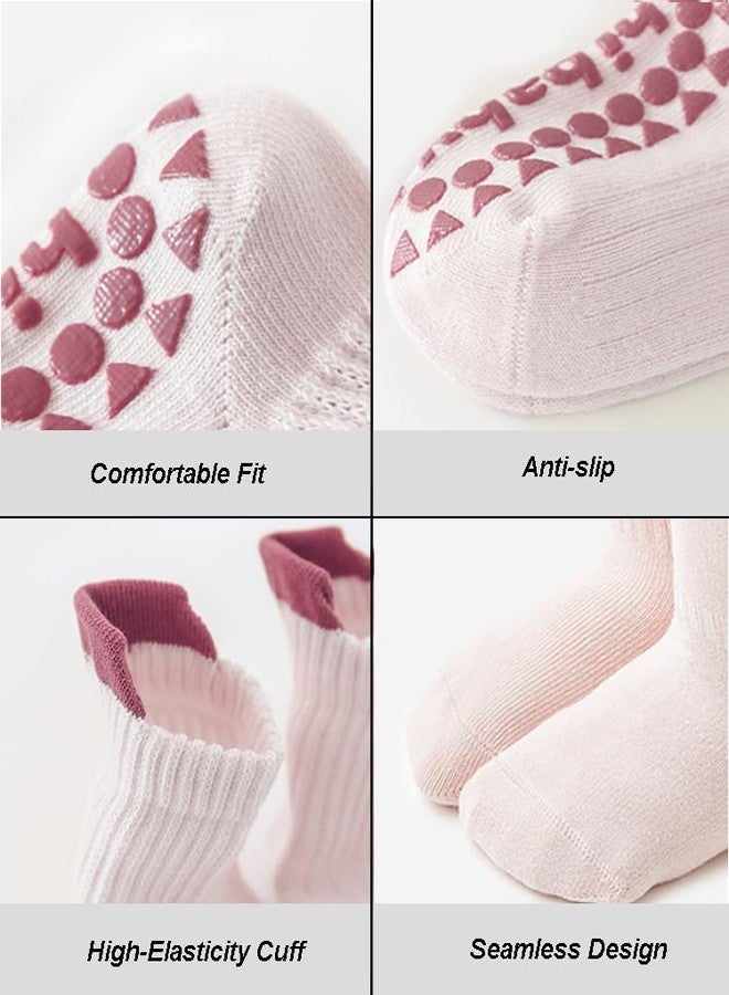 Eohak 6 Pairs Baby Socks Non Slip with Anti-slip Dots Cotton Crew Socks for Infant Baby Boys Girls - Image 4
