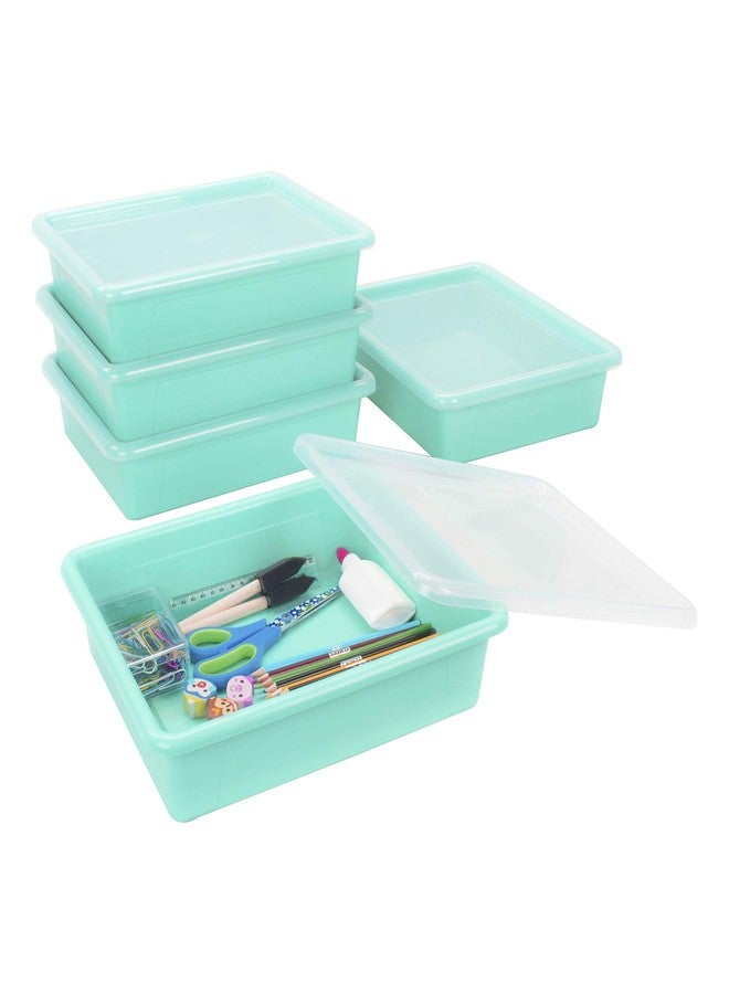 Storex Letter Size Flat Storage Tray - Organizer Bin with Non-Snap Lid for Classroom, Office and Home, Teal, 5-Pack (62541U05C) - Image 1