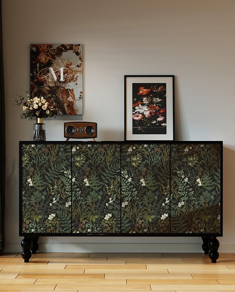 GLOW4U Dark Green Fern Botanical Shelf Liner Contact Paper Self Adhesive Vinyl Botanical Drawer Liner Wall Paper for Kitchen Cabinets Dresser Dollhouse Walls Arts Crafts Decal 17.5X117 Inches - Image 3