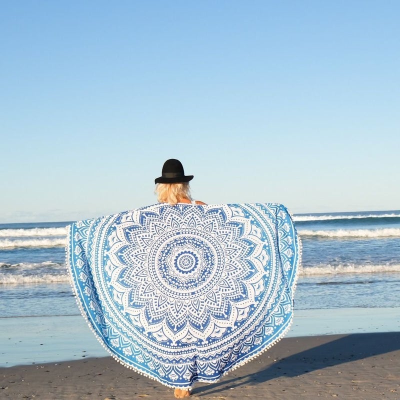 Textile art 72 Blue Color Ombre Mandala Round Roundie Hippie Beach Throw Boho Yoga Mat Bohemian Indian Tapestry Wall Hanging - Image 2