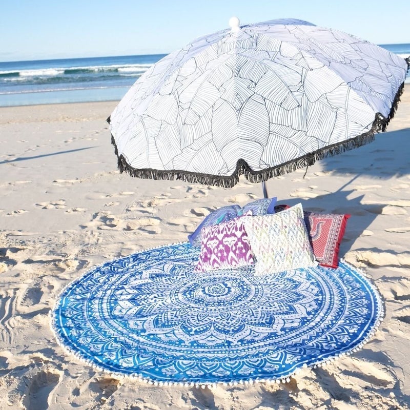 Textile art 72 Blue Color Ombre Mandala Round Roundie Hippie Beach Throw Boho Yoga Mat Bohemian Indian Tapestry Wall Hanging - Image 1