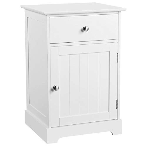 طاولة جانبية من ياهيتش مع 1 درج وباب خزانة جانبية عصرية مع أدراج خشبية لطاولة نهاية بجانب الأريكة مع تخزين خزانة صغيرة طاولة ليلية لغرفة النوم / غرفة المعيشة / المساحات الصغيرة بيضاء