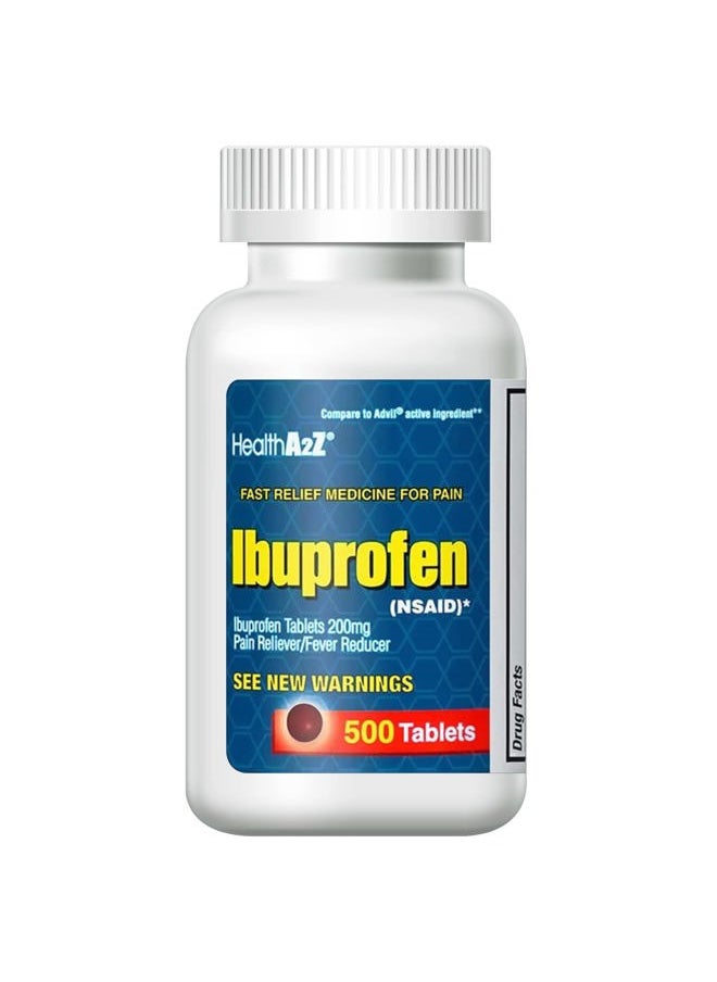 HealthA2Z ® Ibuprofen 200mg | 500 Counts | Pain Relief | Body Aches | Headache | Arthritis | Cramps | Back Pain | Fever Reducer… (500 Count)  - Image 1