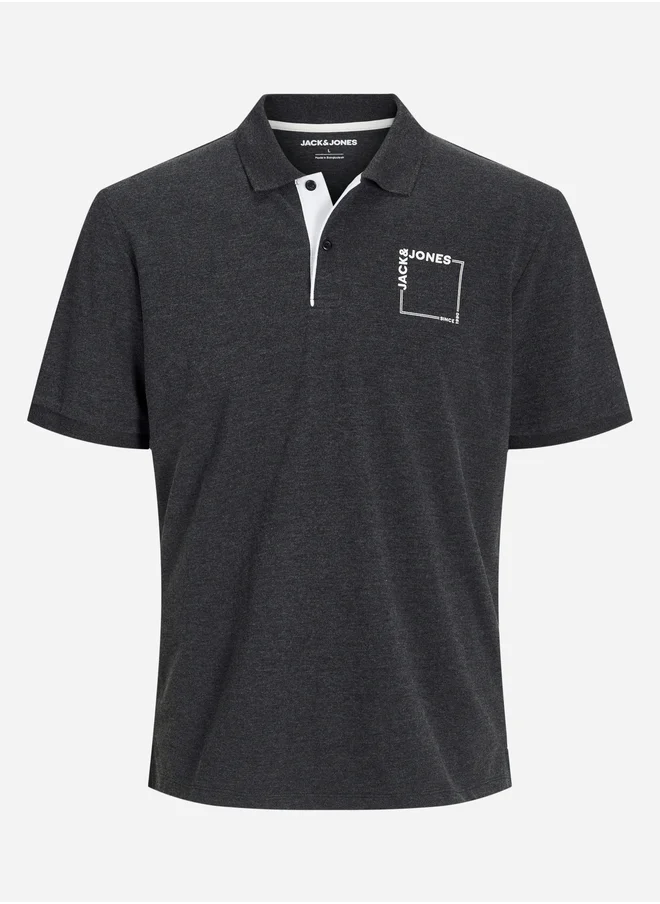 JACK & JONES Slogan Print Polo Neck T-Shirt