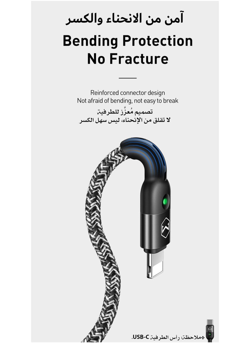 مكدودو - سلك شاحن تايب سي USB-C بطول يصل إلى 1.8 متر لجميع الأجهزة بمنفذ تايب سي USB-C, سلك من USB-A إلى USB-C مع تحكم بالطول, اسود - Image 1
