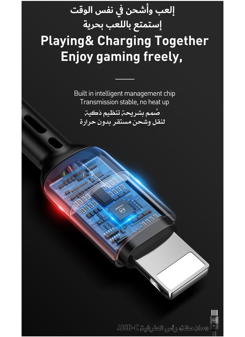 مكدودو - سلك شاحن تايب سي USB-C بطول يصل إلى 1.8 متر لجميع الأجهزة بمنفذ تايب سي USB-C, سلك من USB-A إلى USB-C مع تحكم بالطول, اسود - Image 1