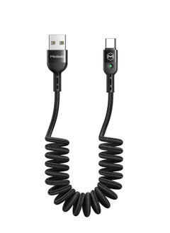 سلك شاحن تايب سي USB-C بطول يصل إلى 1.8 متر لجميع الأجهزة بمنفذ تايب سي USB-C, سلك من USB-A إلى USB-C مع تحكم بالطول, اسود