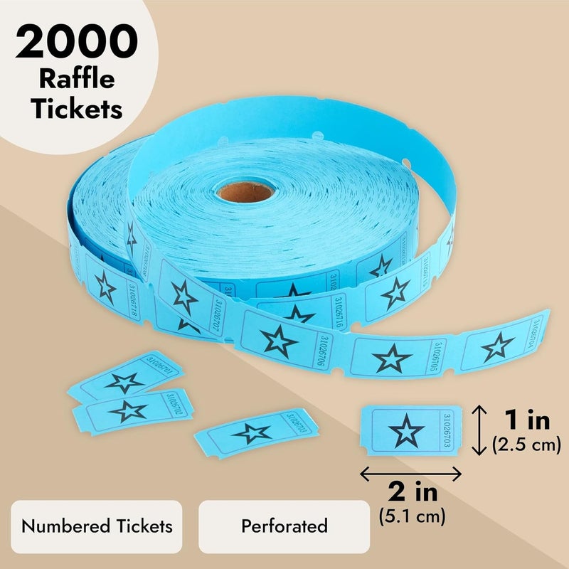Juvale 2000Count Numbered Blue Star Raffle Tickets Single Ticket Roll for Party Events Prize Reward Fundraiser Drawing Carnival Giveaways School Classroom Supplies 2x1 in - Image 3