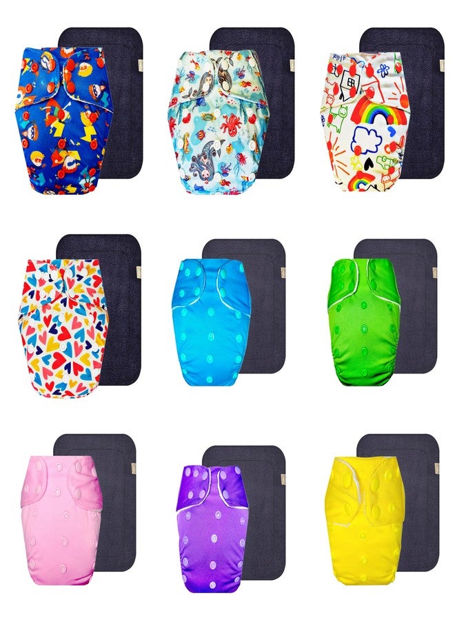 Dumbledo Premium Cloth Diaper with Black Insert (Pack of 9) | Snug Fit | Reusable & Washable | Easy to Clean | Designed by Moms | 3 Months - 3 Years | Unisex Baby - Image 1