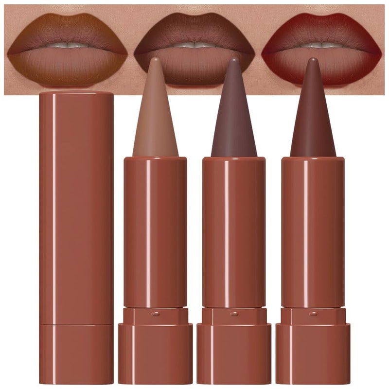 evpct 3Pcs Warm Brown Maroon Dark Wine Red Gradient Matte Lipstick Lip Liner Crayon Combo Pencil Set for Women Long Lasting, Cream Lip Liner and Lipstick Combo Makeupï¼ŒFlawless Gradual Ombre Effect - Image 1