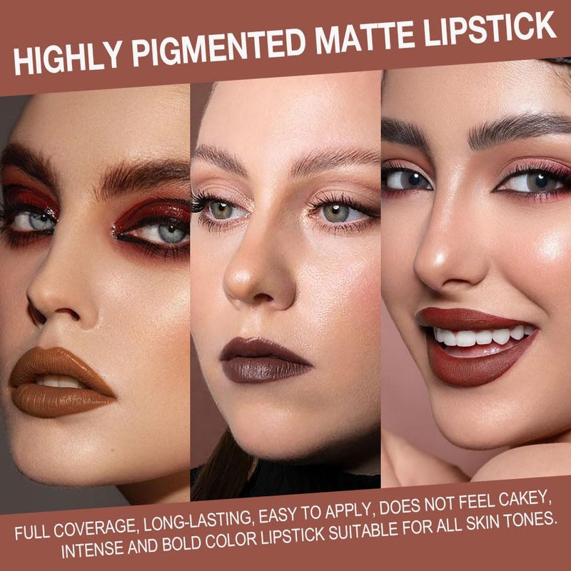 evpct 3Pcs Warm Brown Maroon Dark Wine Red Gradient Matte Lipstick Lip Liner Crayon Combo Pencil Set for Women Long Lasting, Cream Lip Liner and Lipstick Combo Makeupï¼ŒFlawless Gradual Ombre Effect - Image 3