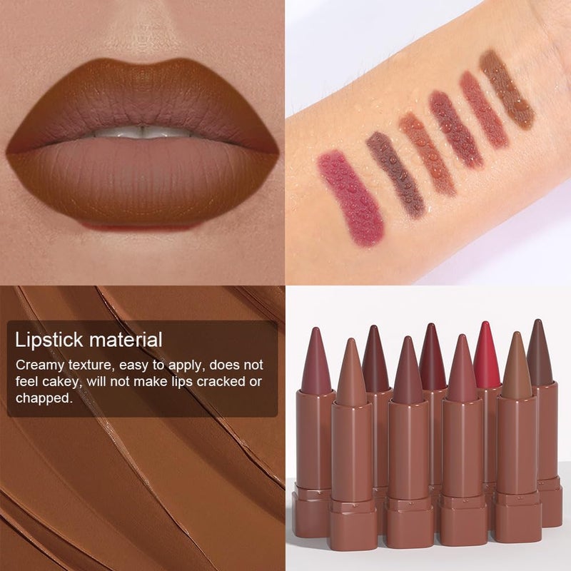 evpct 3Pcs Warm Brown Maroon Dark Wine Red Gradient Matte Lipstick Lip Liner Crayon Combo Pencil Set for Women Long Lasting, Cream Lip Liner and Lipstick Combo Makeupï¼ŒFlawless Gradual Ombre Effect - Image 4