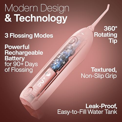 AquaSonic Icon Water Flosser for Teeth – Cordless Rechargeable Oral Irrigator – Waterproof, Portable Dental Cleaning with Jet Tip – Braces Home Travel - Blush - Image 4