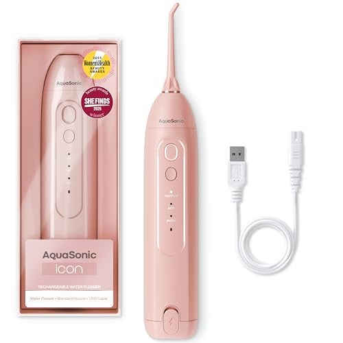 AquaSonic Icon Water Flosser for Teeth – Cordless Rechargeable Oral Irrigator – Waterproof, Portable Dental Cleaning with Jet Tip – Braces Home Travel - Blush - Image 1
