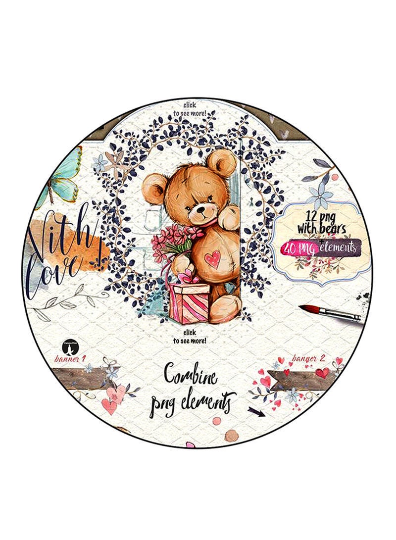 RKN Bear Printed Large Round Pin Badge Multicolour - Image 2