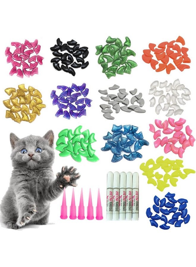 يمكول 100 قطعة من أغطية أظافر القطط/أطراف أظافر القطط الأليفة وأغطية مخالب القطط الصغيرة و10 أغطية أظافر و5 قطع من الغراء اللاصق و5 أدوات توزيع مع التعليمات - Image 1