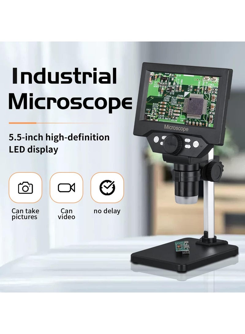 X-PRO5 Portable USB Digital Microscope 5.5 Inch HD Screen 10 Megapixels 1-1000X Zoom, 8 LED Light and Rechargeable Battery for Automotive ECM TCM Repairing PCB Circuit Boards - Image 1