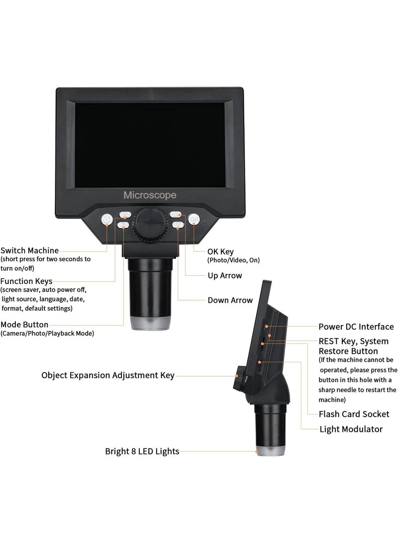 X-PRO5 Portable USB Digital Microscope 5.5 Inch HD Screen 10 Megapixels 1-1000X Zoom, 8 LED Light and Rechargeable Battery for Automotive ECM TCM Repairing PCB Circuit Boards - Image 4